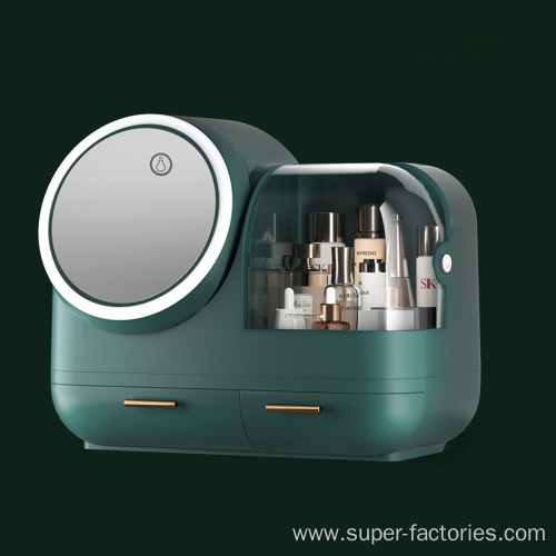 Cosmetic Storage Box With 360° Rotating Lighted Mirror